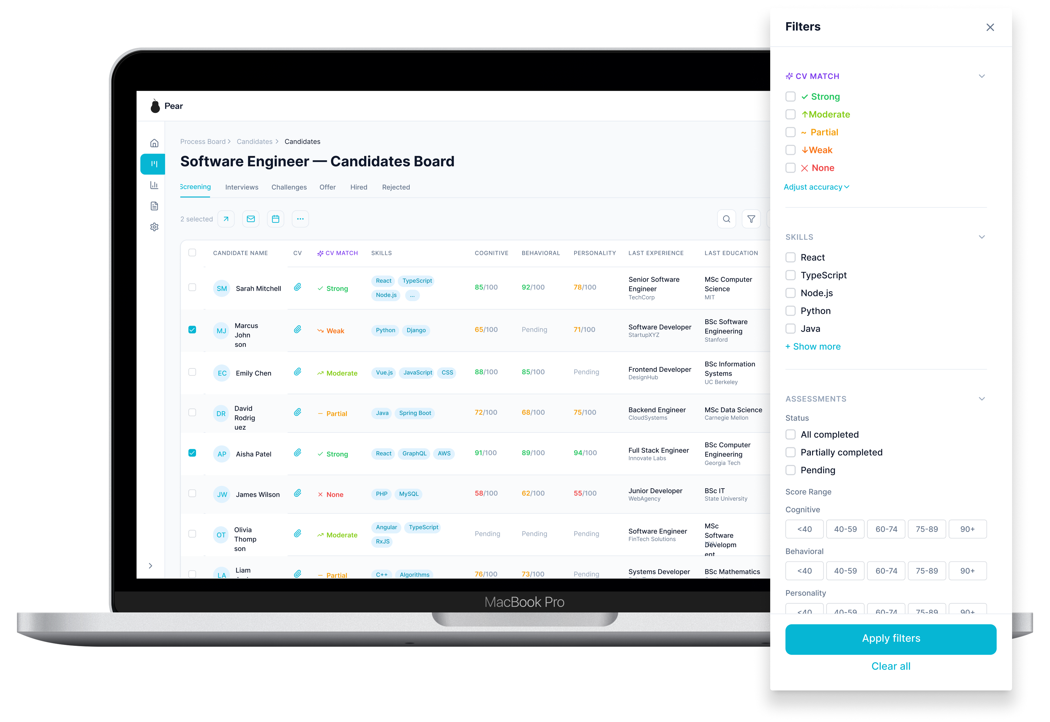 Simplified candidates board with the refactored filter panel